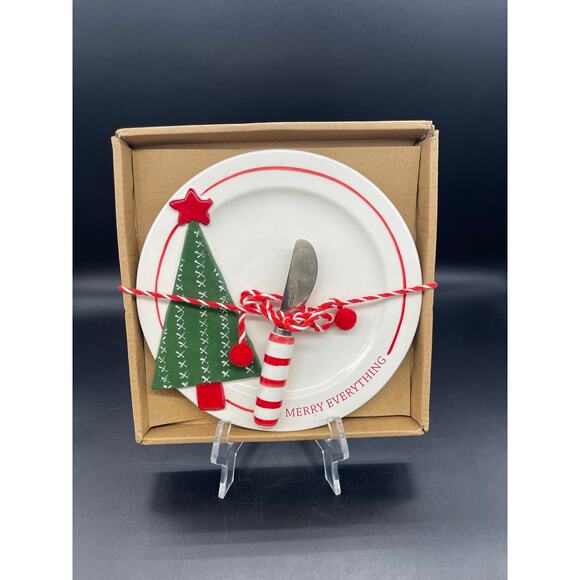 Mudpie 2017 Christmas Tree Cheese Plate & Spreader Set 8" - Picture 6 of 7